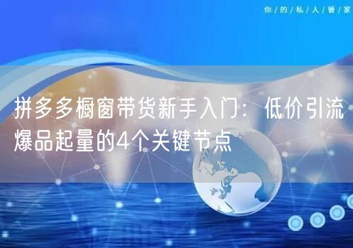 拼多多橱窗带货新手入门:低价引流爆品起量的4个关键节点